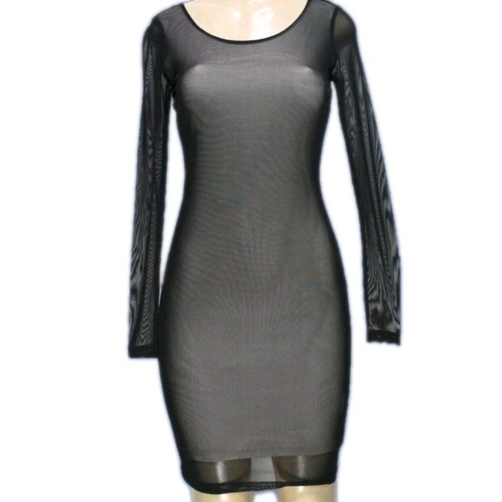 Philosophy Republic Clothing Black Mesh Bodycon Mini Dress XS Long Sleeve
